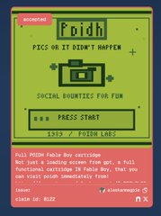 A green and pink pixel-art style digital card or zine cover titled "Faith" with text reading "PCCS OR IT DIDN'T HAPPEN" and "SOCIAL PRACTICES FOR FUN," priced at $50.00.
