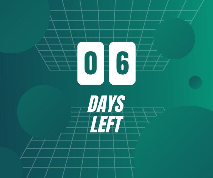 A retro-style teal graphic with grid patterns and circular shapes displays '06 DAYS LEFT' in large white numbers.