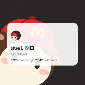 A profile card displayed against a cartoon monkey background shows the Twitter/X account "Nue1" (@nuelll.sol) with 1,279 Following and 2,512 Followers, alongside a blue verification checkmark and X logo. The image visually reinforces the post's milestone by highlighting the ~2.5K follower count being celebrated, marking the community's growth journey.