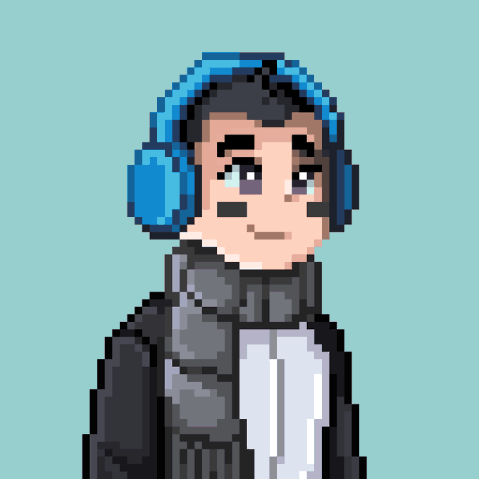 A pixel art portrait of a character with dark hair, blue headphones, and a gray scarf against a teal background, likely representing one of the NFT collaborators (perorossi211 or tenacious_ar) being celebrated for the successful mint of "PIXONA."

No visible text or numbers appear in the image itself.