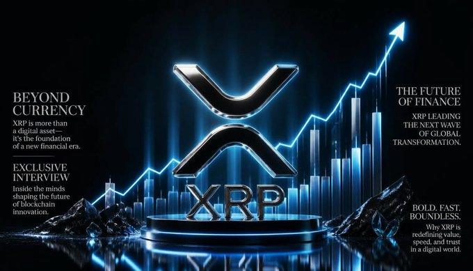 A promotional graphic for XRP cryptocurrency highlights it as 'BEYOND CURRENCY' and 'THE FUTURE OF FINANCE,' featuring the XRP logo and an upward-trending chart.