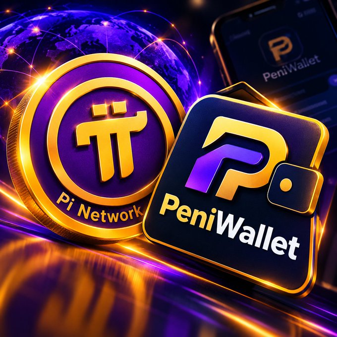 A golden Pi Network coin alongside the PeniWallet logo and app icon, set against a glowing globe background. The image visually represents the reported exploration of Pi Network integration by PeniWallet, though no official partnership has been confirmed.