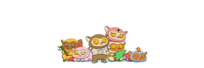 A group of cartoon creatures in costumes—including a pirate, monkey, devil, and bear lying on a float—are gathered together as playful mascots, likely representing the brand or characters associated with the "GTD soots" giveaway being promoted in the tweet.