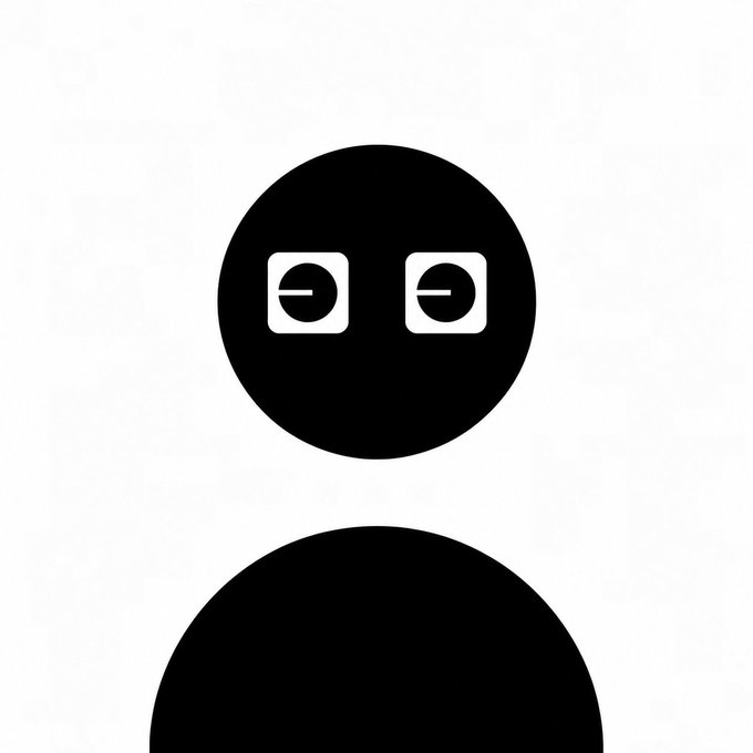 A simple black and white emoji-style illustration of a face with two eyes.