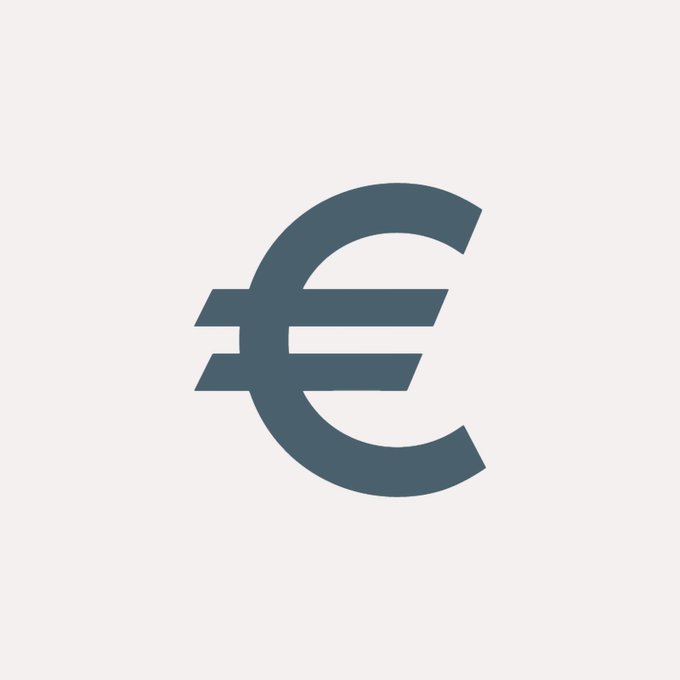 A bold slate-blue euro (€) currency symbol is centered on a white background. The image visually represents the euro-hedged aspect of the newly launched Bitcoin ETP (ticker $EBTC) by HANetf, which is now trading on Euronext Paris and Xetra.