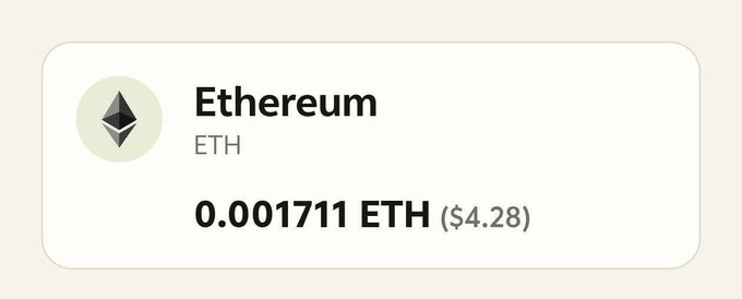 The image displays an Ethereum wallet balance showing 0.001711 ETH (worth $4.28), which visually corresponds to the "$4 ETH AIRDROP" claim made in the post promoting the @Ponsbotfamily service for X Blue verified users.