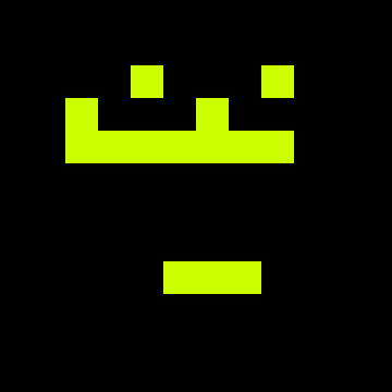 A simple, pixelated lime-green smiley face on a black background.