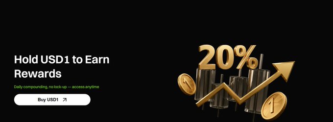 The image features a banner for a cryptocurrency called USDC1. The banner displays a gold coin symbol with the text "Hold USDC1 to Earn Rewards" at the top. Below this, there are two gold coins stacked on top of each other, one larger and one smaller, along with an arrow pointing upwards. The background is black, which contrasts with the gold coins and makes them stand out. In the bottom right corner of the image, there's a small white text box that reads "Focus on what is in the image and how it relates to the post".