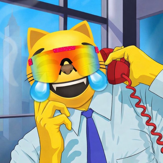 The image features a cartoon cat wearing sunglasses, glasses, and a tie while talking on a red phone. The cat appears to be dressed as a businessman or an office worker, possibly from a comic strip or cartoon. The caption of the image reads "They sold? Pump it all back $MOG". This suggests that there might have been some sort of promotion or sale related to the image, and the caption is likely meant to draw attention to this event.