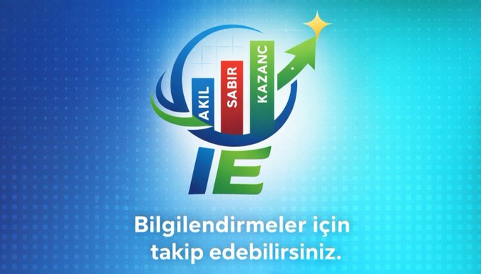 A promotional graphic displays a logo featuring a bar chart with the Turkish words "AKIL" (mind), "SABIR" (patience), and "KAZANÇ" (profit) alongside "IE" lettering and an upward arrow, with the caption "Bilgilendirmeler için takip edebilirsiniz" (You can follow for updates). The image ties into the post's theme by visually emphasizing patience and profit—aligning with the hashtag #QUICK and the poster's wishes for a strong start and profitable gains.