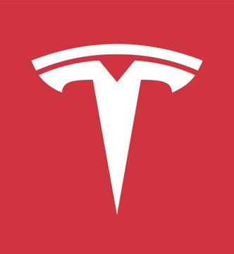 The image displays the white Tesla logo against a red background, visually representing the company mentioned in the post about its $825 million Bitcoin holdings.