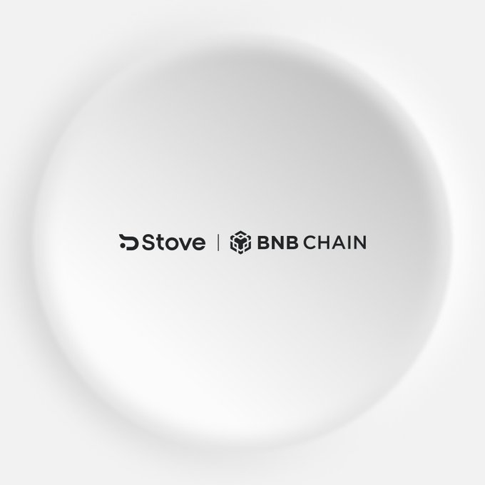 A white circular logo featuring the Stove and BNB Chain branding, illustrating the partnership referenced in the post about tokenized Hong Kong equities going live on BNB Chain via Stove Protocol.
