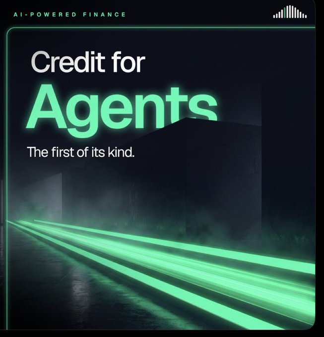 A promotional graphic with the tagline 'AI-POWERED FINANCE' advertising 'Credit for Agents' as 'The first of its kind,' featuring glowing green light trails.