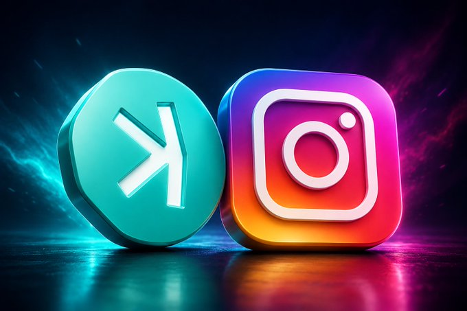 A 3D-rendered promotional graphic shows the X (formerly Twitter) and Instagram logos side by side against a dark, cosmic background with teal and pink lighting.