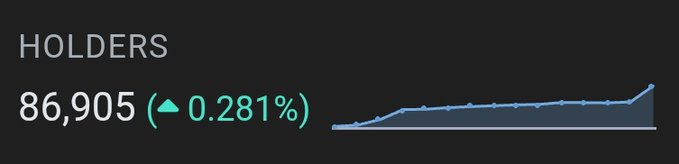 A holder count metric showing 86,905 total holders for $CREPE, up 0.281% (approximately 250 new holders), with a line chart depicting gradual holder growth. This visually supports the post's claim of increased whale positioning by quantifying the recent uptick in $CREPE's holder base.