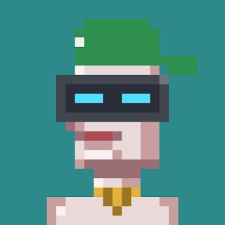 A pixel art character with green hair and glowing blue visor goggles set against a teal background, representing the stylized digital avatar aesthetic of the $BITINK giveaway on Ink Onchain. The image complements the crypto giveaway post by visually capturing the cyberpunk-inspired 8-bit NFT theme being promoted.