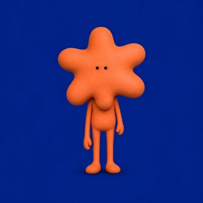 A 3D rendering of an orange, star-shaped character with a simple smiling face standing against a solid dark blue background.