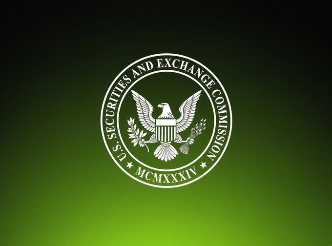 The official seal of the U.S. Securities and Exchange Commission (SEC) displayed on a green gradient background, featuring an eagle and the Roman numerals 'MCMXXXIV' (1934).
