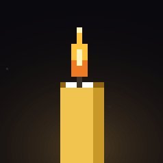A pixel art animation shows a matchstick character with a face on a yellow block against a dark background.