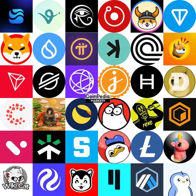 A grid collage of various cryptocurrency logos with a 'CoinPedia MARKETS' watermark in the center.