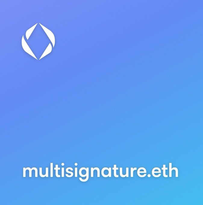A blue gradient background featuring a white geometric diamond logo in the top left and the text 'multisignature.eth' at the bottom.