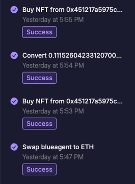 The image shows a screenshot from an account management page that highlights a situation where someone has successfully swapped a user's blueagent into ether. The post includes information about how this compromised account was sold, with multiple unauthorized attempts made by unknown individuals. It also mentions that all of the tokens in this account have been sold without the account holder's permission.