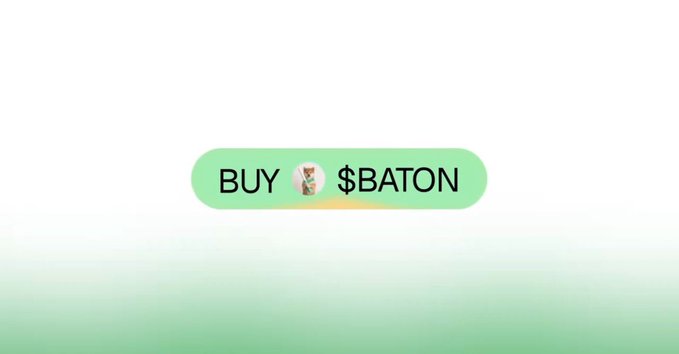 A pill-shaped green button reads "BUY 🥪 $BATON" on a light gradient background. The image is a satirical screenshot mocking financial advice, implying $BATON is a joke pairing alongside the $PUMP token.