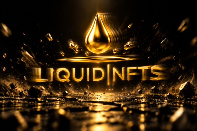 A glowing golden liquid droplet falls into a pool of shimmering gold, with the bold text "LIQUID|NFTS" hovering above the splash, evoking a sense of something valuable yet elusive—mirroring the post's cryptic hint at "feeling" something subtle, perhaps an emerging NFT trend or moment of significance passing unnoticed.