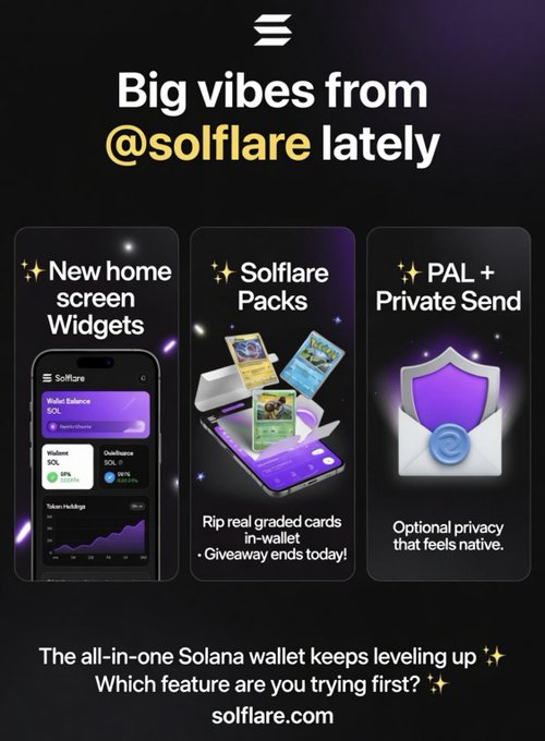 The focus of this image is a poster for an app called @solflare, which appears to be related to the #solflare hashtag. The poster features three different images showcasing the app's features or benefits. One image shows a cell phone with the app displayed on it, another image displays a card game, and the third image showcases a coin purse. The text in the image encourages users to try out the app by highlighting its unique features such as keeping track of their Solflare account balance, managing their wallet, and even playing games using the app's currency system.
