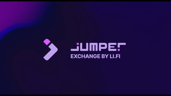 Logo for 'JUMPER EXCHANGE BY LI.FI' displayed on a dark purple gradient background.