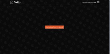 A dark website page with the logo 'Saito' in the top left and a central orange button reading 'The Saito Platform' over a subtle icon pattern.