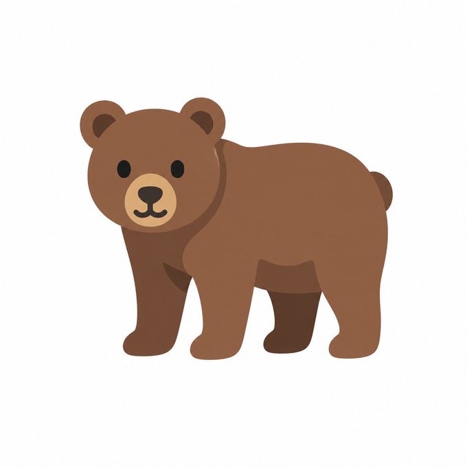 A cute cartoon brown bear illustration with a friendly expression stands on a white background, serving as a bearish crypto emoji symbol representing a market downtrend at the 0x1F43B Unicode code point.