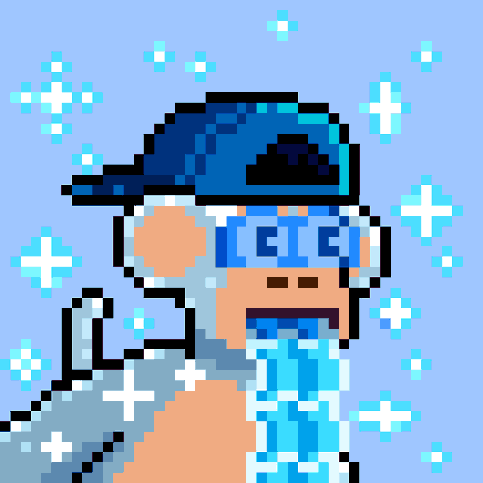 A pixel art illustration of a character with long blue hair wearing a blue cap and earmuffs, shivering and breathing out cold air against a snowy background.