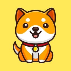 A cute cartoon Shiba Inu puppy wearing a red collar with a gold tag sits smiling on a yellow background, representing the BabyDoge brand mascot featured in the news of BabyDoge's acquisition of LimeWire.