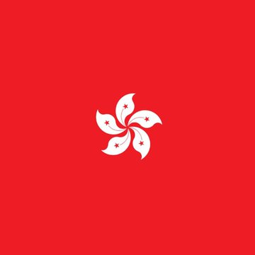 The image shows the flag of Hong Kong, a red flag featuring a white five-petaled Bauhinia flower with red stars, visually representing the region mentioned in the post about Hong Kong's new framework for standardizing tokenized securities through Chainlink.