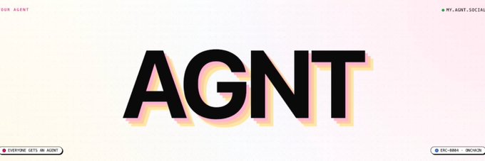 A graphic design featuring the large black letters 'AGNT' with a colorful chromatic aberration effect, small text 'TOUR AGENT' and 'EVERYONE GETS AN AGNT' on the edges, and 'MY_AGNT_SOCIALCLUB' in the corner on a light background.