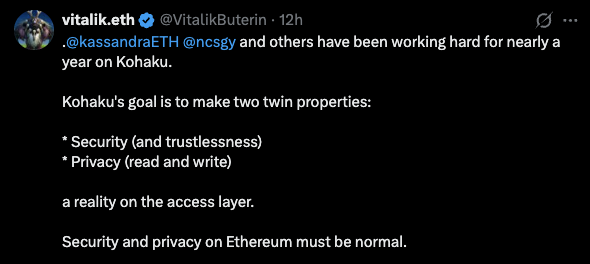 The focus of the image seems to be more on the image itself, with no information or context provided about the post on Twitter. However, if someone were to read the caption "Security and privacy on Ethereum must be normal." they would likely understand that it is related to the message about security in the image caption.