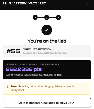 The image features a screen with a clock indicating that the time is approximately 8:22 PM. At the top of the screen, there is a list showing that the person is at Position #55 on their Waitlist. The system shows that they have reached 5th position and are in the process of being selected for an event. The program also indicates that it will snapshot content every about 15 minutes to update the individual's status as they progress through different steps. This suggests that the person is following a program designed to help them advance their rank within the Waitlist system, possibly based on the points or scores they accumulate throughout the process.