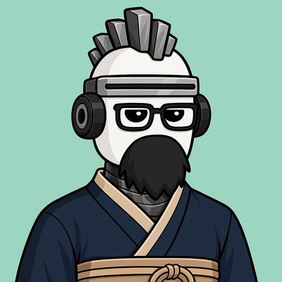 The image features an anime character wearing glasses and a robe, standing against a green background. The character has a mustache and a goatee, giving them a unique appearance. The character's face is turned towards the camera, making them the main focus of the image.