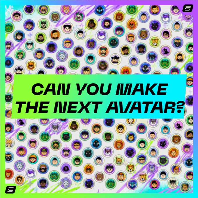 A vibrant graphic displaying a colorful grid of cartoon-style character avatars with the bold text "CAN YOU MAKE THE NEXT AVATAR?" overlaid in a green and blue banner, promoting a community contest for fans to design the next Marathon avatar.