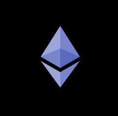 The Ethereum cryptocurrency logo, a diamond-shaped geometric figure in shades of blue and purple on a black background.