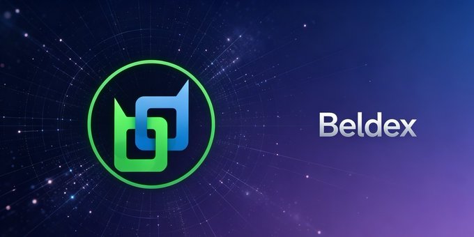 The image displays the Beldex logo—a stylized blue and green "B" intertwined within a green circle—set against a dark starry background, with the word "Beldex" displayed to the right, visually representing the project's expansion beyond a simple privacy coin into a broader privacy-focused ecosystem.