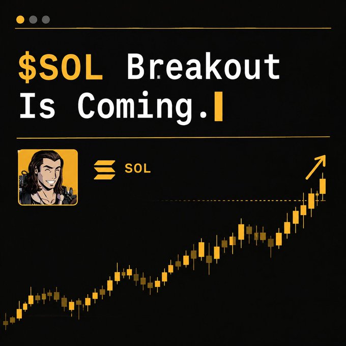 A graphic reads '$SOL Breakout Is Coming.' featuring an anime-style avatar, a Solana (SOL) logo, and an upward-trending candlestick chart.