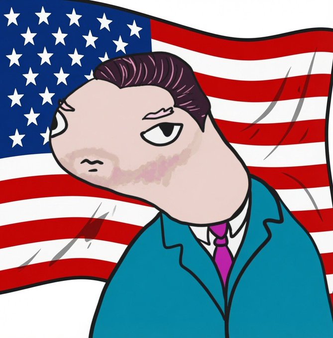 The image features a cartoon of a man wearing a suit with a tie, standing next to an American flag that has red white and blue stripes. He also has a beard and looks sad. This illustration is associated with a stock trading post that has been quietly building while most traders are focused elsewhere. The post talks about the importance of community engagement and increasing interest in investing, suggesting a rise in market activity over time.