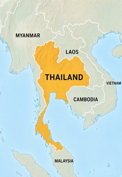 The image is a highlighted map of Thailand (in orange), surrounded by neighboring countries including Myanmar, Laos, Cambodia, Vietnam, and Malaysia. It visually anchors the post's announcement about Thailand's SEC opening spot Bitcoin ETF applications to domestic investors on the Thai stock exchange.