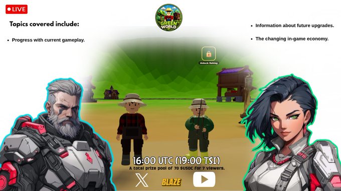 The image shows a live stream of two characters from a video game, with a focus on their conversation about the game's progress and future updates. The characters are standing next to each other, facing opposite directions as they discuss various topics related to the game. A clock is visible in the background, indicating that it is currently 16:00 UTC (noon).