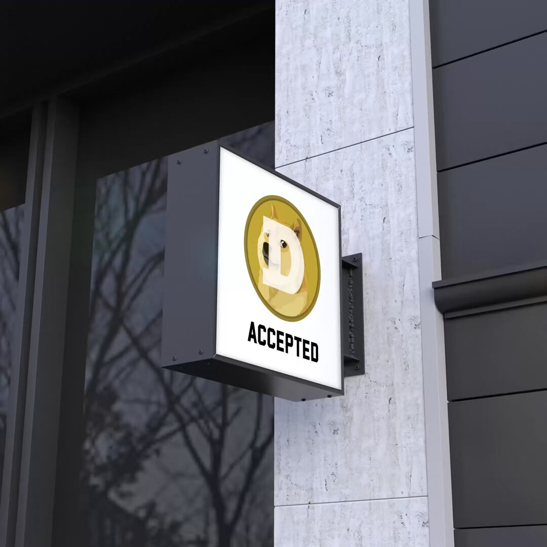 The image features a sign that says "ACCEPTED" with a gold dog logo, which is located outside of a building. The sign is mounted on a wall next to a window. There are also some trees visible in the background behind the sign.