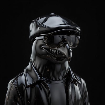 The image features a black bird statue wearing sunglasses, a leather jacket, and a hat with a brim. The bird appears to be smiling or posing for the camera. The caption "Good morning TON believers" suggests that this image might be related to an advertisement or promotion for a product or service named "TON".
