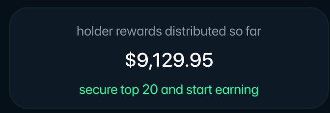 A dark-themed graphic displays "$9,129.95" in holder rewards distributed so far, with a green call-to-action reading "secure top 20 and start earning." The image ties to the post by illustrating the reward pool external wallet holders can access by importing and claiming at pve.win/rewards.