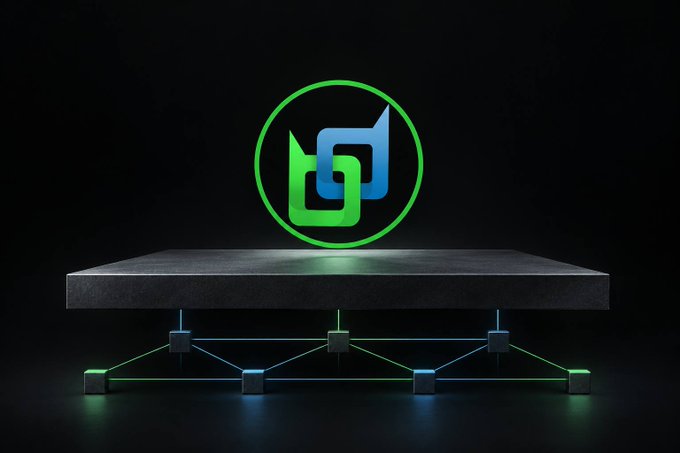 A glowing green Beldex logo hovers above a dark platform supported by a glowing geometric framework of connected nodes, visually reinforcing the post's message about how masternodes form the sturdy foundation beneath BChat and BelNet privacy tools.